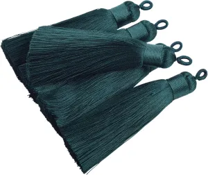 KONMAY 10pcs 3.4''(8.5cm) Handmade Imitation Silk Tassels with Hanging Loop for Jewelry Making (Dark Green)