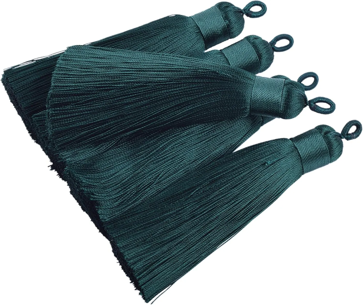 KONMAY 10pcs 3.4''(8.5cm) Handmade Imitation Silk Tassels with Hanging Loop for Jewelry Making (Dark Green)