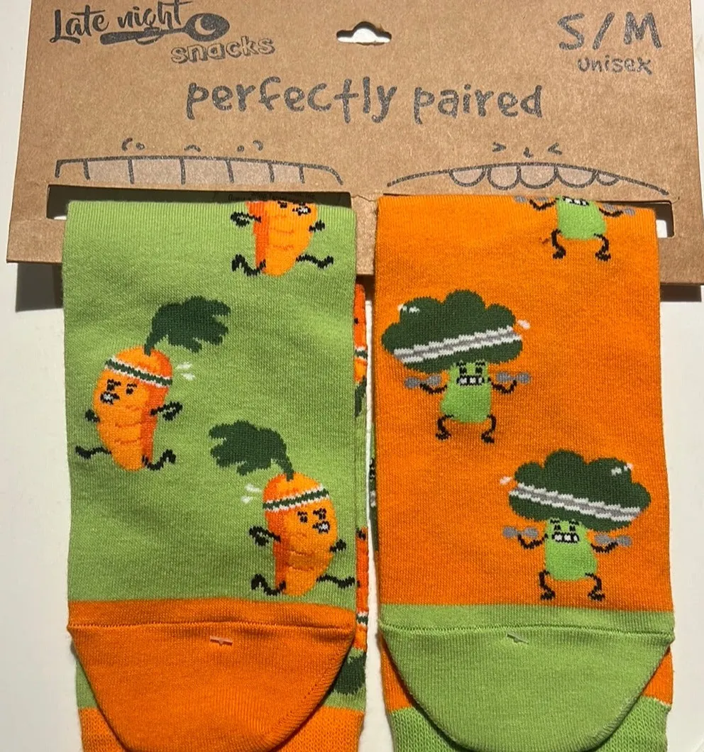 Late Night Snacks: Carrot & Broccoli  Perfectly Paired Unisex Socks