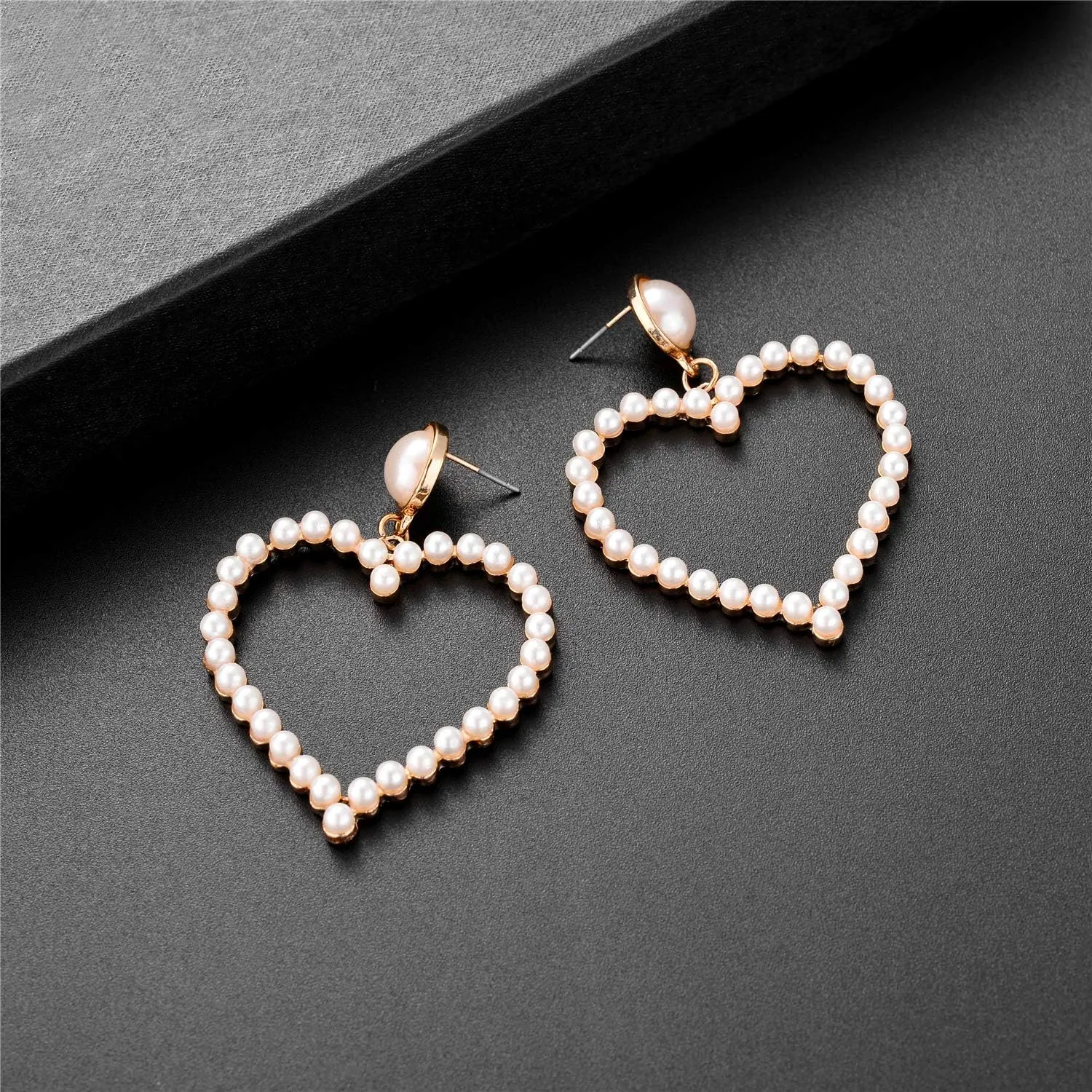 Lux Accessories Heart Shaped White Pearls Fashion Dangle Earrings