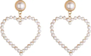 Lux Accessories Heart Shaped White Pearls Fashion Dangle Earrings