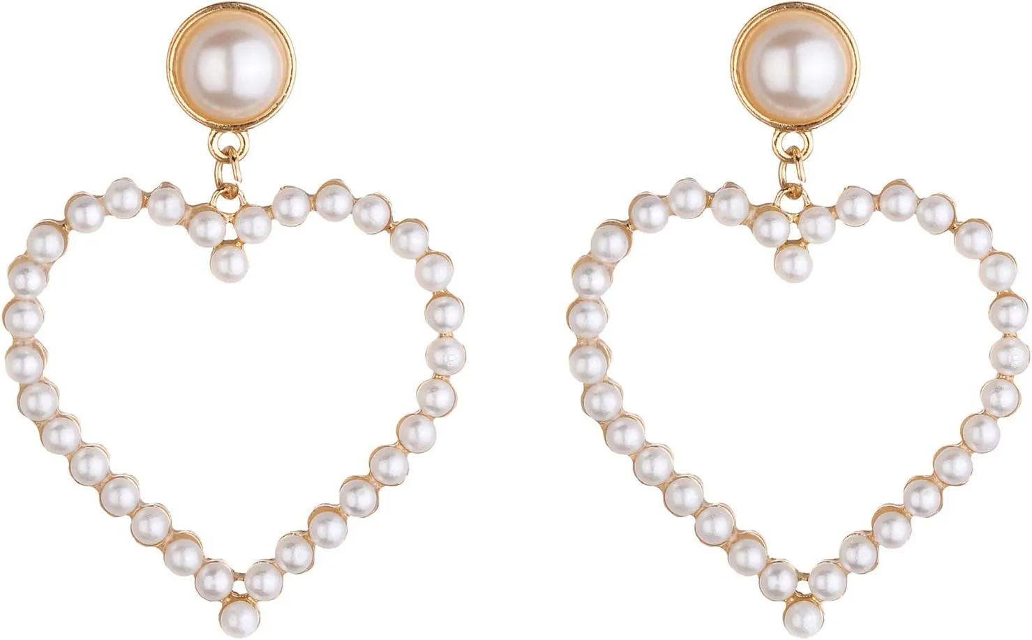 Lux Accessories Heart Shaped White Pearls Fashion Dangle Earrings