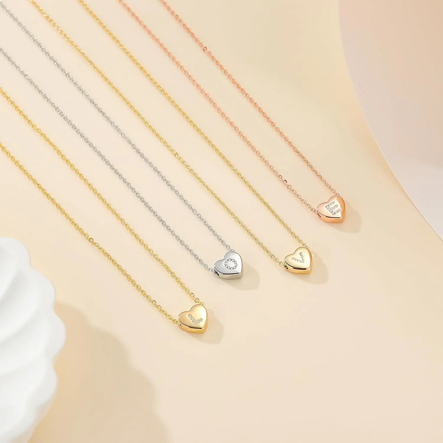 M MOOHAM Initial Heart Necklace for Girls Women, Dainty Cubic Zirconia Initial Heart Pendant Necklace for Women Girls Jewelry Gifts