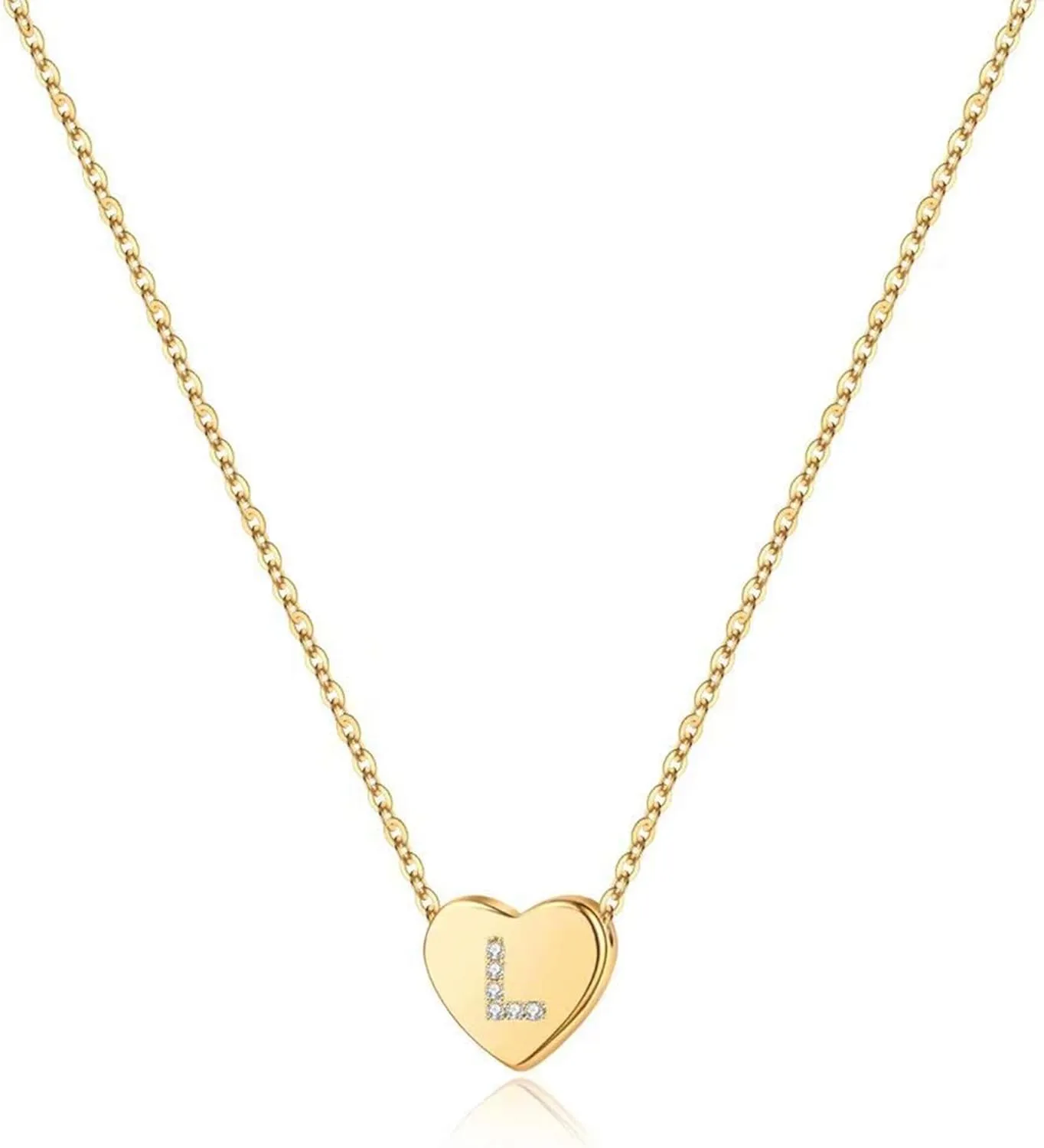 M MOOHAM Initial Heart Necklace for Girls Women, Dainty Cubic Zirconia Initial Heart Pendant Necklace for Women Girls Jewelry Gifts