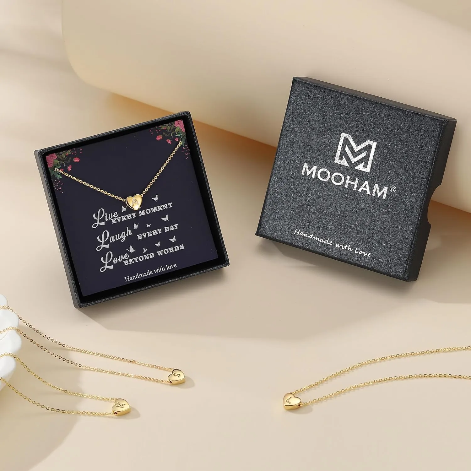 M MOOHAM Initial Heart Necklace for Girls Women, Dainty Cubic Zirconia Initial Heart Pendant Necklace for Women Girls Jewelry Gifts