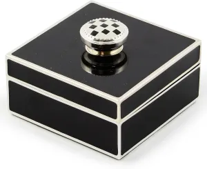 MACKENZIE-CHILDS Silver-Plated Trinket Box with Check Knob, Small Decorative Box for Jewelry, Keepsakes, Ring Storage, or Gift Giving, Black