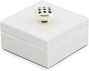 MACKENZIE-CHILDS Silver-Plated Trinket Box with Check Knob, Small Decorative Box for Jewelry, Keepsakes, Ring Storage, or Gift Giving, White