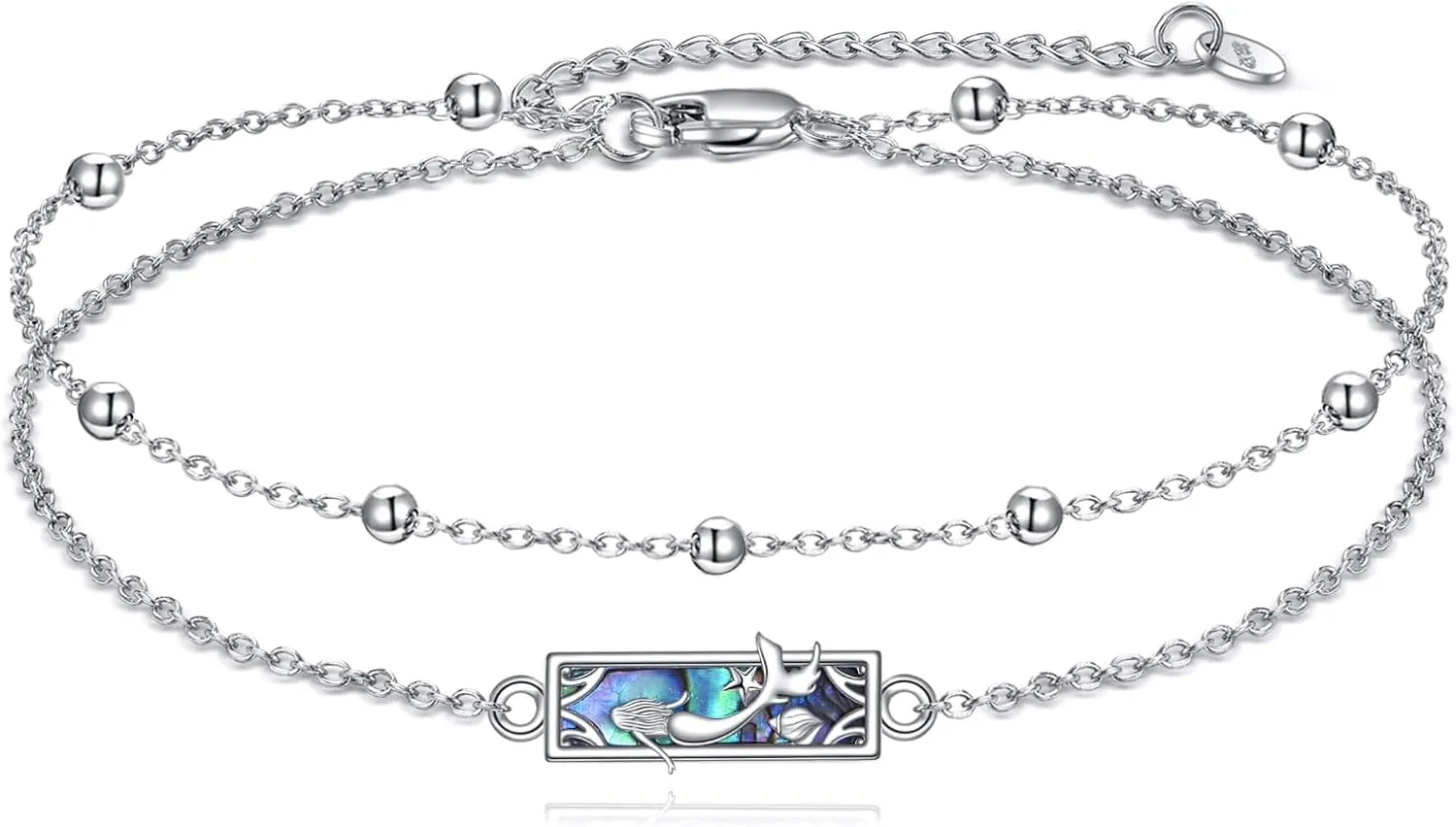 Mermaid Anklet 925 Sterling Silver Abalone Shell Ocean Jewelry Gifts for Women Mother Friends
