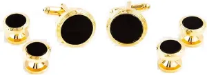 MRCUFF Black Onyx Round Designer Tuxedo Cufflinks & Studs Set in a Presentation Gift Box & Polishing Cloth