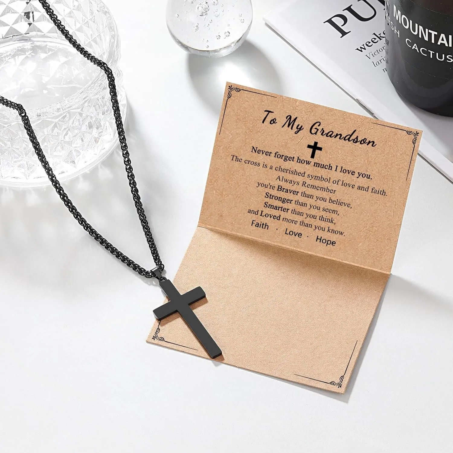 PINKDODO Cross Necklace for Men, Valentines Birthday Christmas Gifts for Son Grandson Nephew Brother Boyfriend Mens