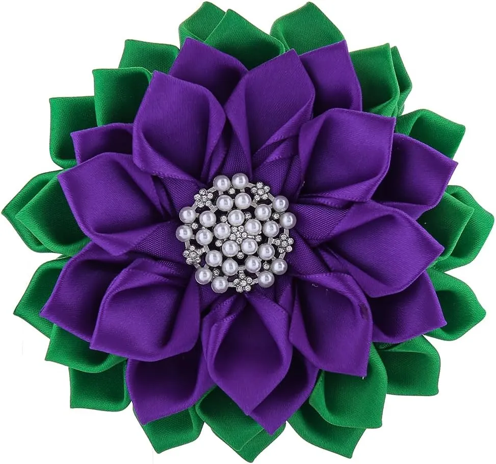 Purple Green Corsage Flower Delta Violet Pin Greek Women Sorority Servcie Lady Soror Brooch Jewelry