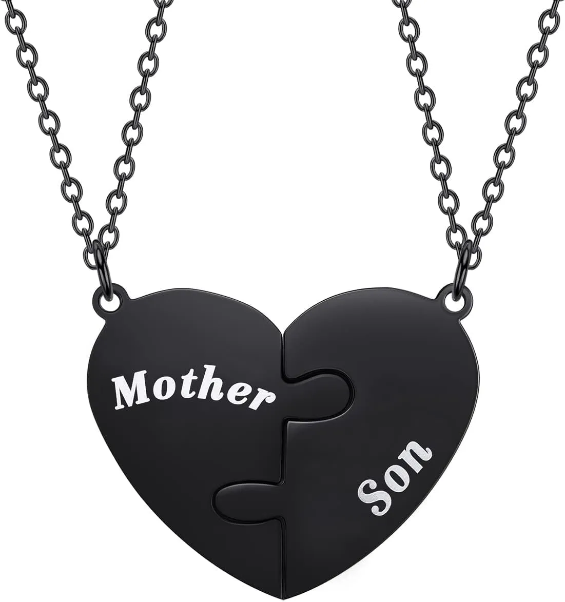 Queyuen 2PCs Mother and Son Matching Love Heart Pendant Necklace Set Gifts Son to Mom Mother to Boys Jewelry