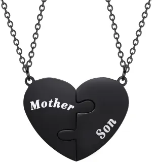 Queyuen 2PCs Mother and Son Matching Love Heart Pendant Necklace Set Gifts Son to Mom Mother to Boys Jewelry