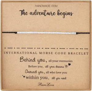 RareLove Graduation Gifts The Adventure Begins Morse Code Beaded Bracelet,2025 Grad Senior Gifts for Friends,Graduation Gifts for Best Friends,Waterproof Secret Bracelets Tiny Pony Seed