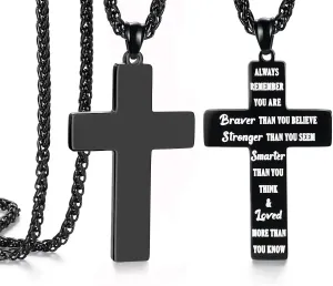SAM & LORI Cross Necklace for Men Boys Graduation Gifts Him Chain 1st First Communion Confirmation Gifts Teenage Teen Birthday 13 Year Old Pendant Christmas Stocking Stuffers Valentines Day Easter