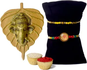 SATVIK Metal Pan Patta Ganesh Decorative Wall Hanging Showpiece Lord Ganesha on Leaf Home Decor. Indian Housewarming Return gift for bulk. Figurine pooja decoration item