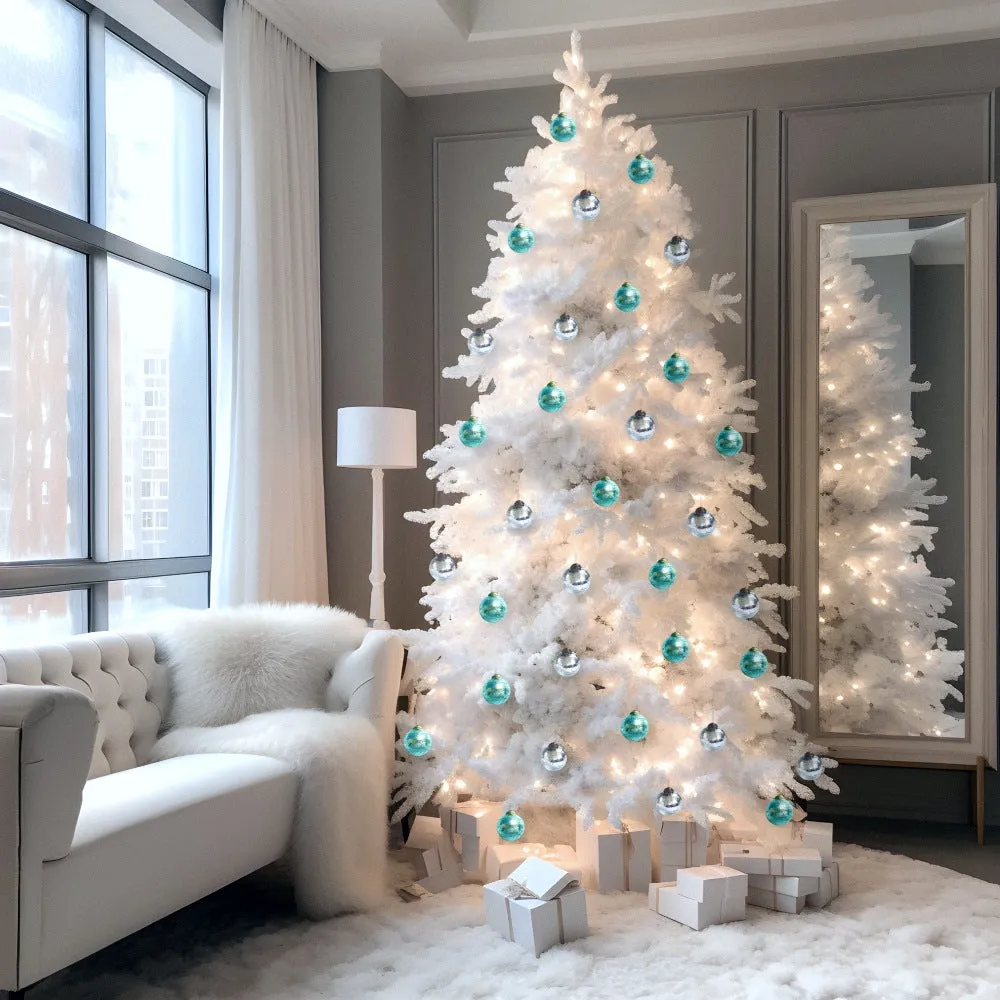 Set of 4 Crystal Light Blue Mercury Glass Ornaments (3.15 Inch Elegant Etched Ball) - Perfect for Christmas Tree, Hanging Holiday Decoration, Gifts & Home Decor