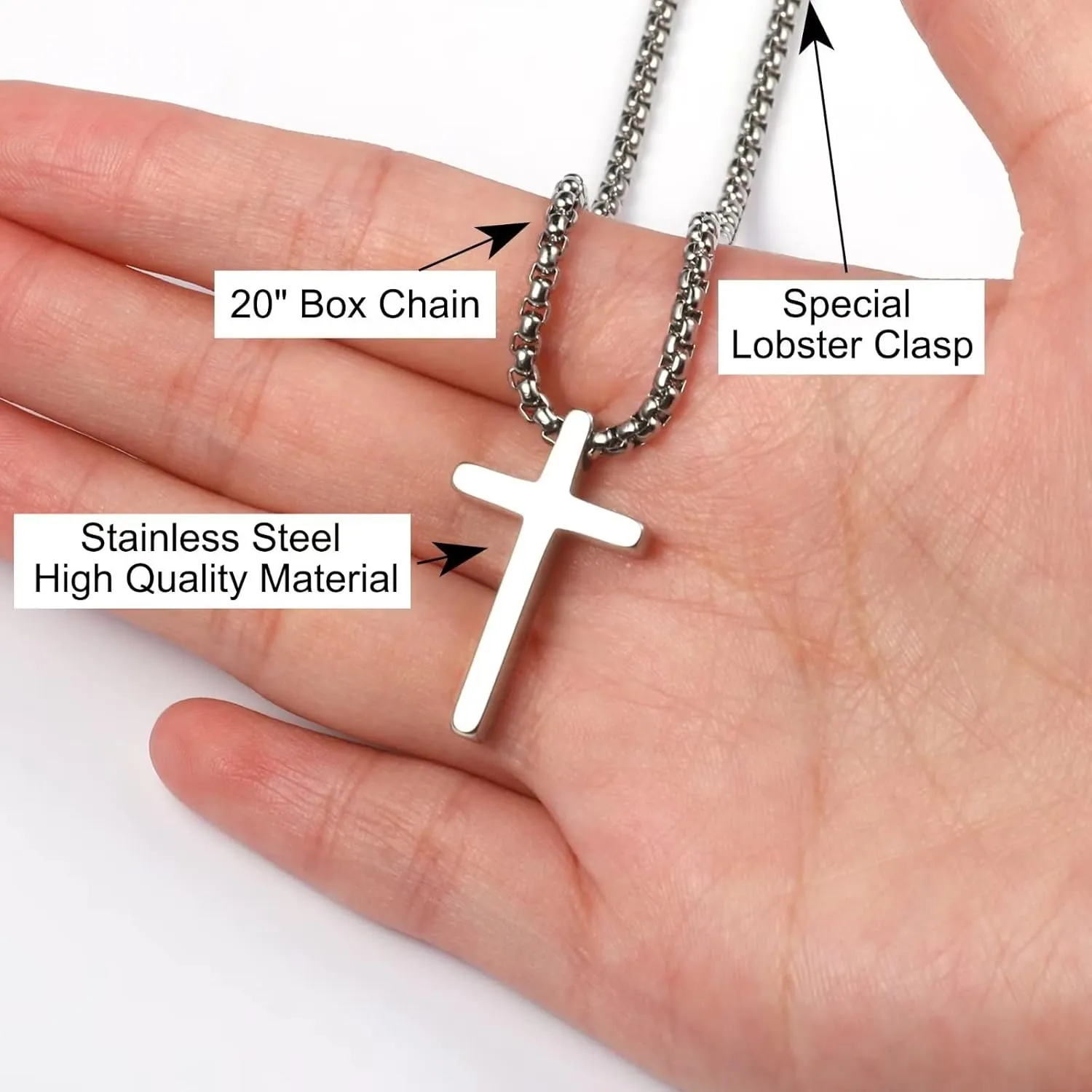 Son Gifts: Silver/Black Cross Necklace Cuban Chain for Him - Fathers Day, Christmas, Baptism, Birthday Gifts