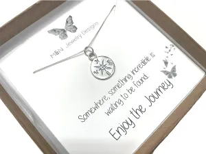 Sterling Silver Compass Necklace, Inspirational Gifts for Women, Long Distance Friendship Gifts, Graduation Gifts for Her, Dainty Necklace for Her, Enjoy the Journey (18, Sterling Silver)