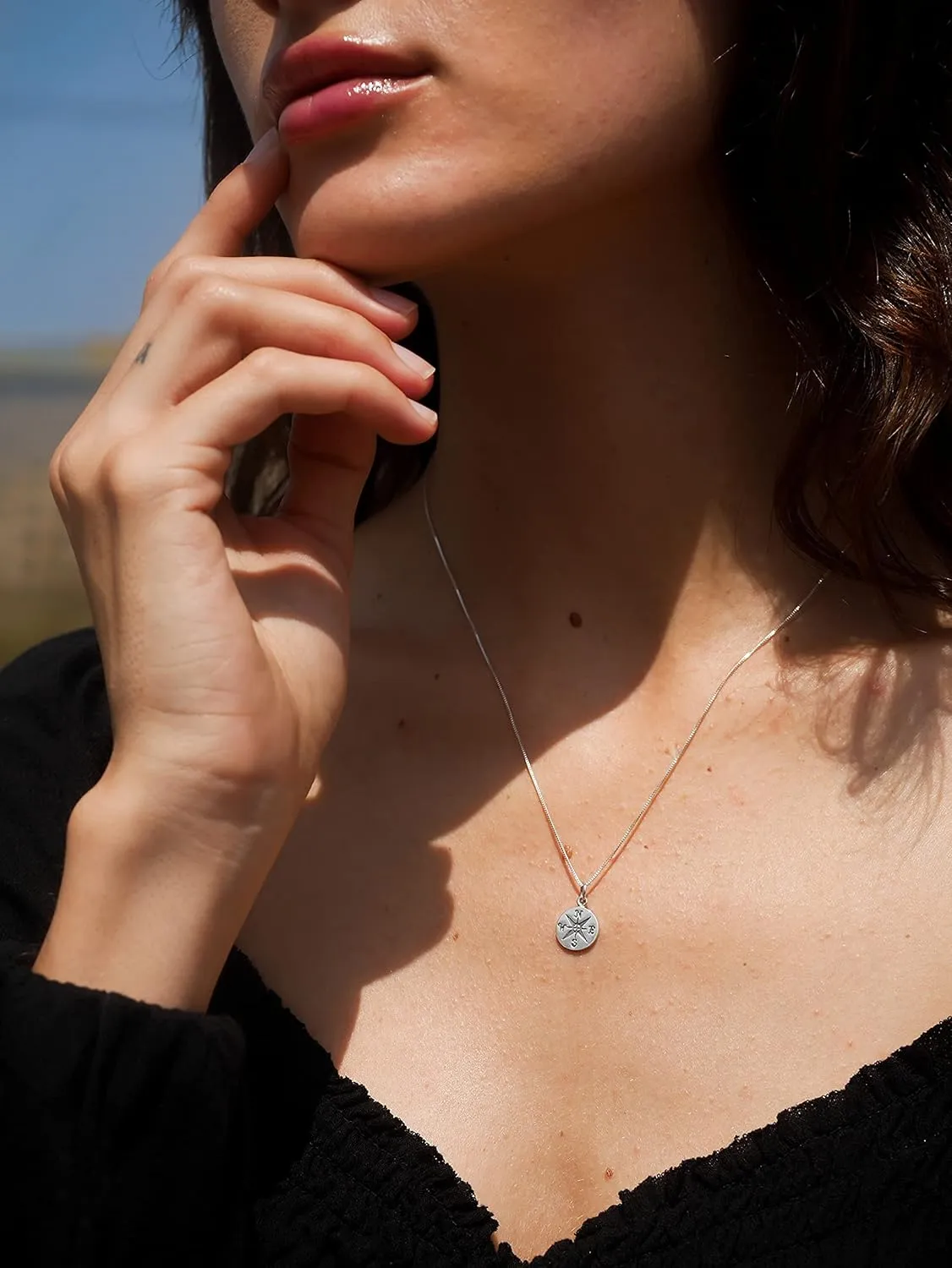 Sterling Silver Compass Necklace, Inspirational Gifts for Women, Long Distance Friendship Gifts, Graduation Gifts for Her, Dainty Necklace for Her, Enjoy the Journey (18, Sterling Silver)