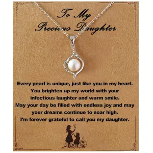 to My Beautiful Daughter Necklace, 2025 College High School Graduation Gifts for Her, Birthday Gifts for Daughter Adault, Daughter Gifts, Silver Pearl Heart Necklace