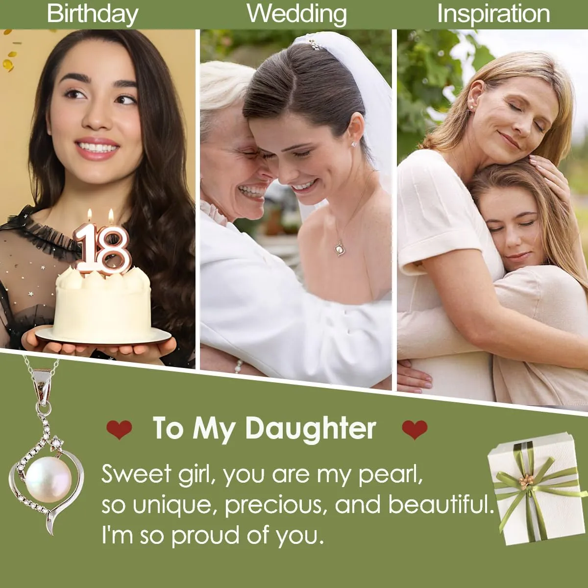 to My Beautiful Daughter Necklace, 2025 College High School Graduation Gifts for Her, Birthday Gifts for Daughter Adault, Daughter Gifts, Silver Pearl Heart Necklace