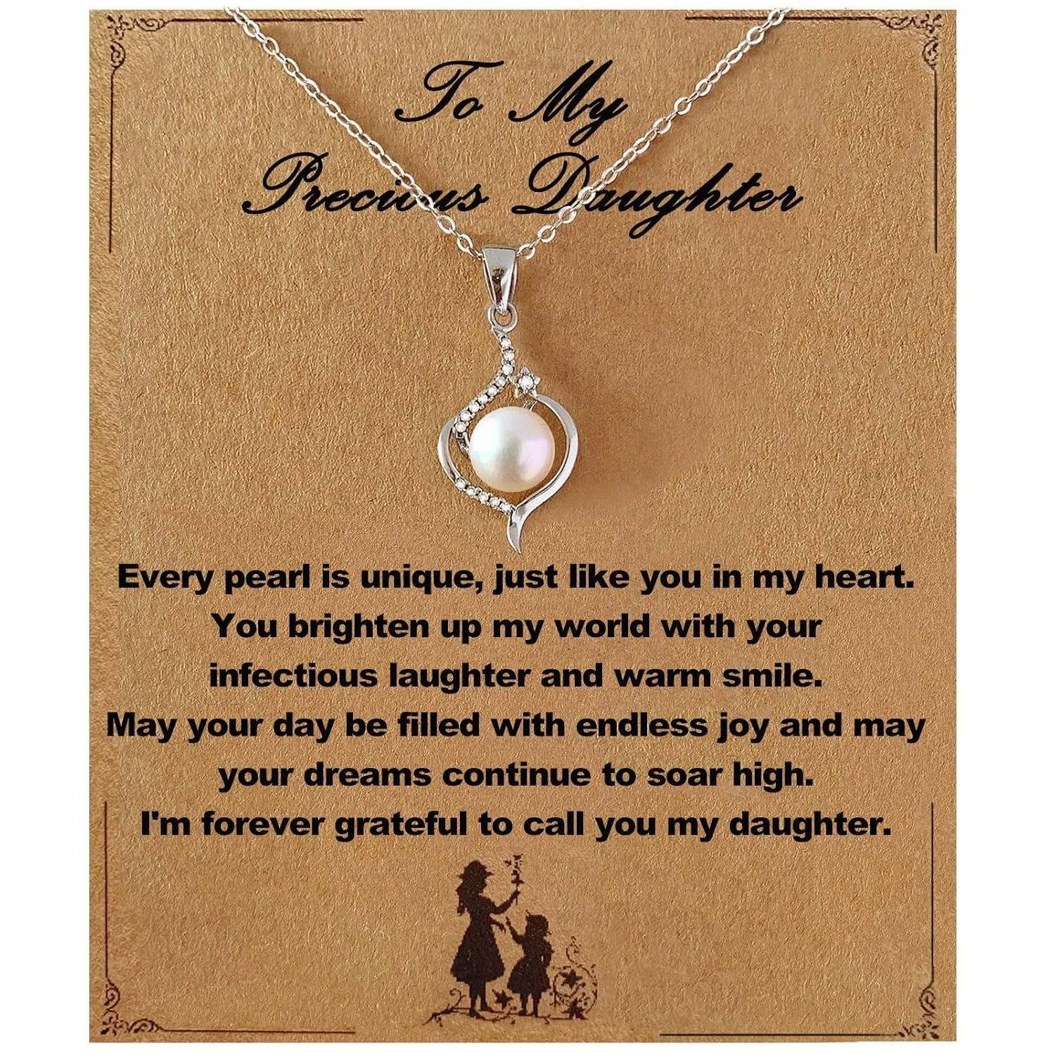 to My Beautiful Daughter Necklace, 2025 College High School Graduation Gifts for Her, Birthday Gifts for Daughter Adault, Daughter Gifts, Silver Pearl Heart Necklace