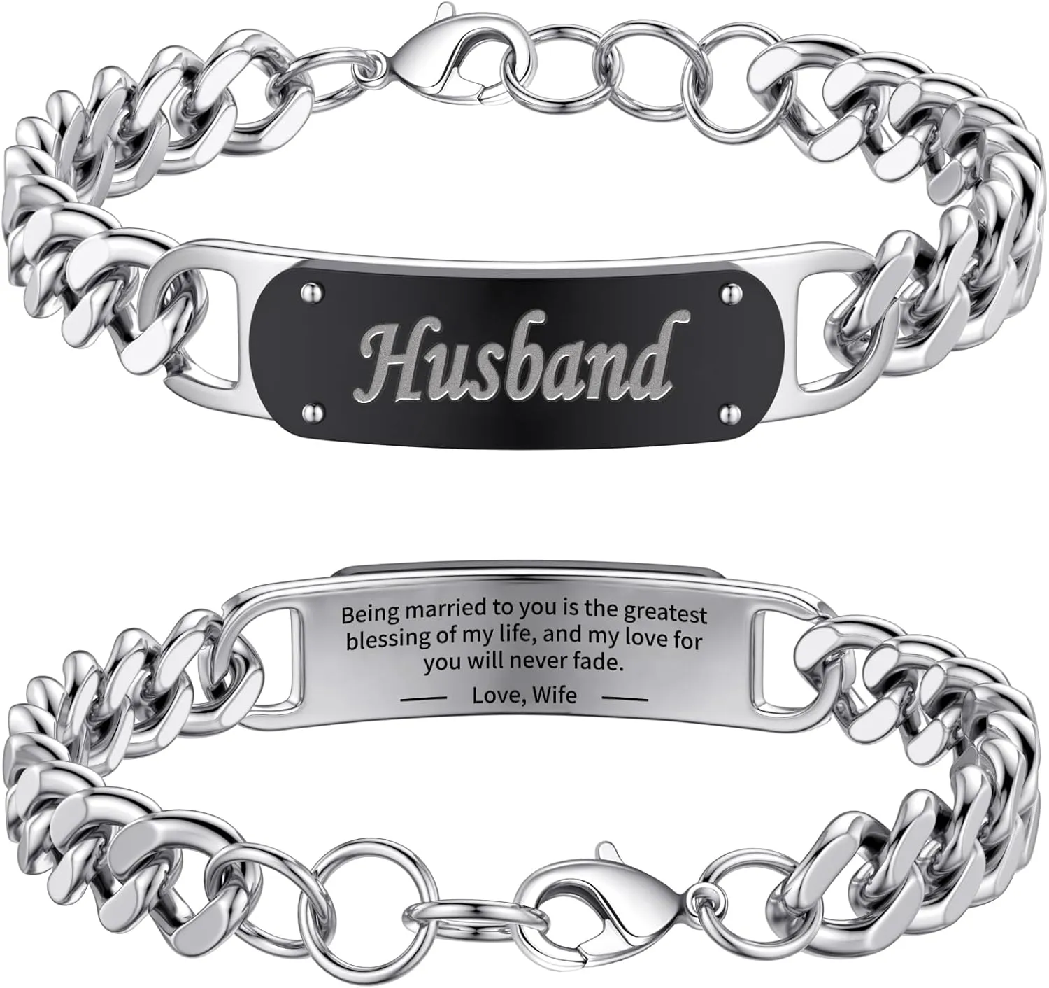 To My Son Brother Husband Grandson Boyfriend Men Cuban Bracelet, Stainless Steel Link Chain Bracelets Jewelry Birthday Graduation Gifts for Kids Teen Boy 7.5-8.5 Inches