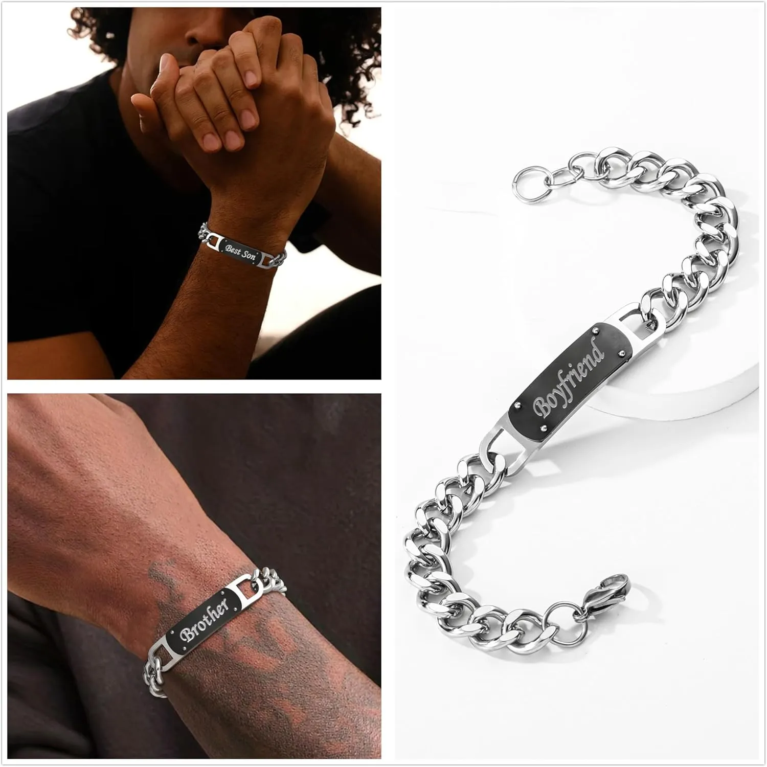 To My Son Brother Husband Grandson Boyfriend Men Cuban Bracelet, Stainless Steel Link Chain Bracelets Jewelry Birthday Graduation Gifts for Kids Teen Boy 7.5-8.5 Inches