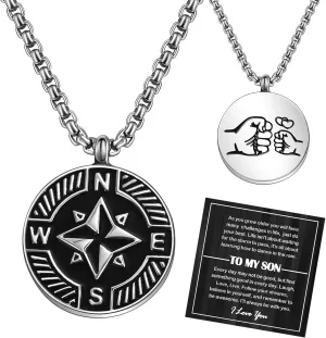 To My Son/Dad Necklace, 2025 Graduation Gifts, Compass Necklace Fathers Day Birthday Anniversary Jewelry Gifts