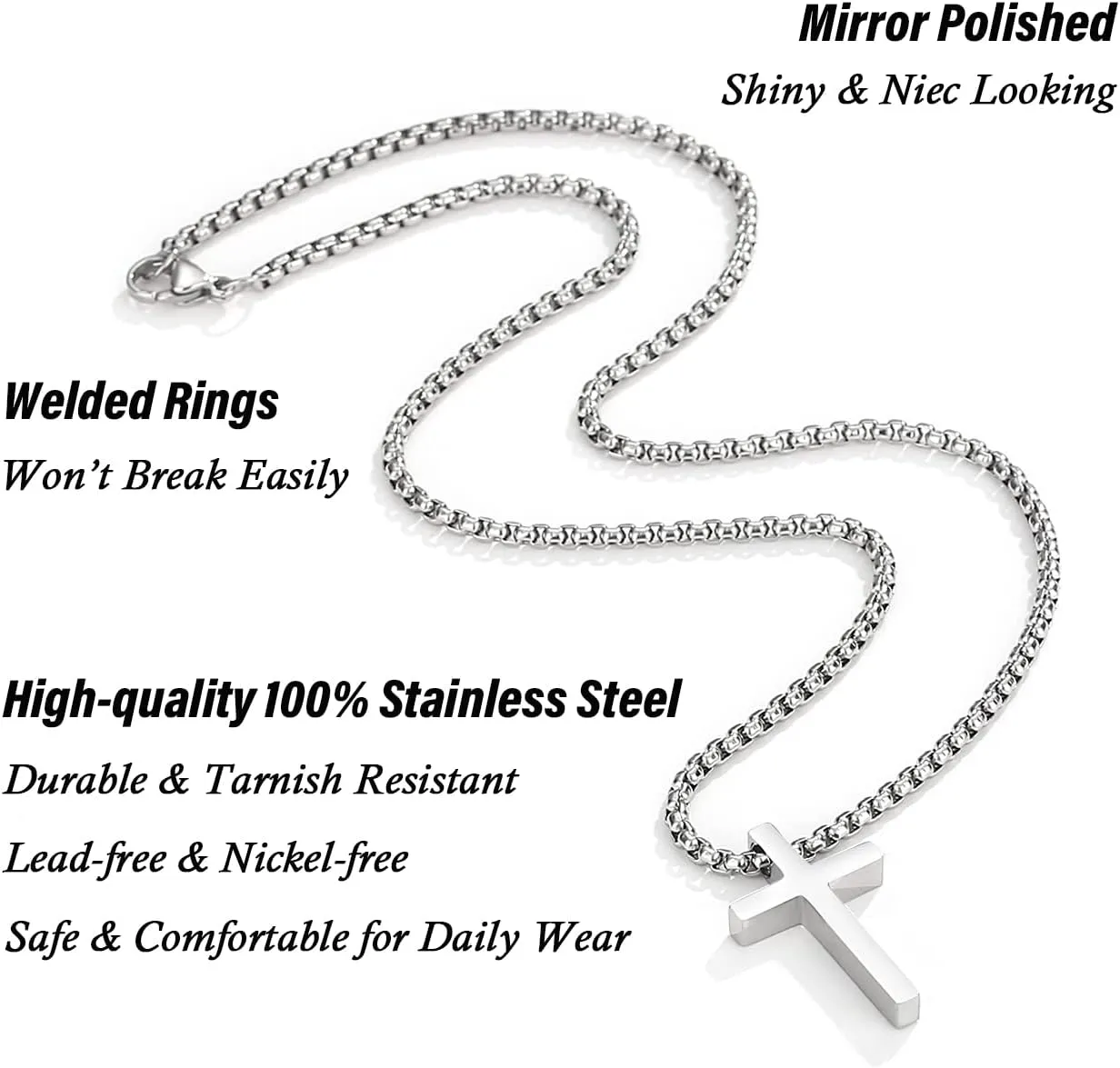 Unique Cross Necklace Gifts with Pull Out Gift Box for Son/Grandson/Dad/Love on Graduation/Father's Day/Birthday-Black/Silver(Various Sizes)