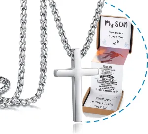 Unique Cross Necklace Gifts with Pull Out Gift Box for Son/Grandson/Dad/Love on Graduation/Father's Day/Birthday-Black/Silver(Various Sizes)