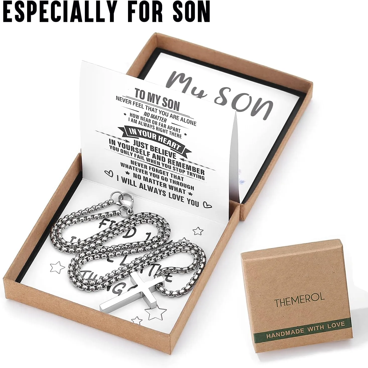 Unique Cross Necklace Gifts with Pull Out Gift Box for Son/Grandson/Dad/Love on Graduation/Father's Day/Birthday-Black/Silver(Various Sizes)