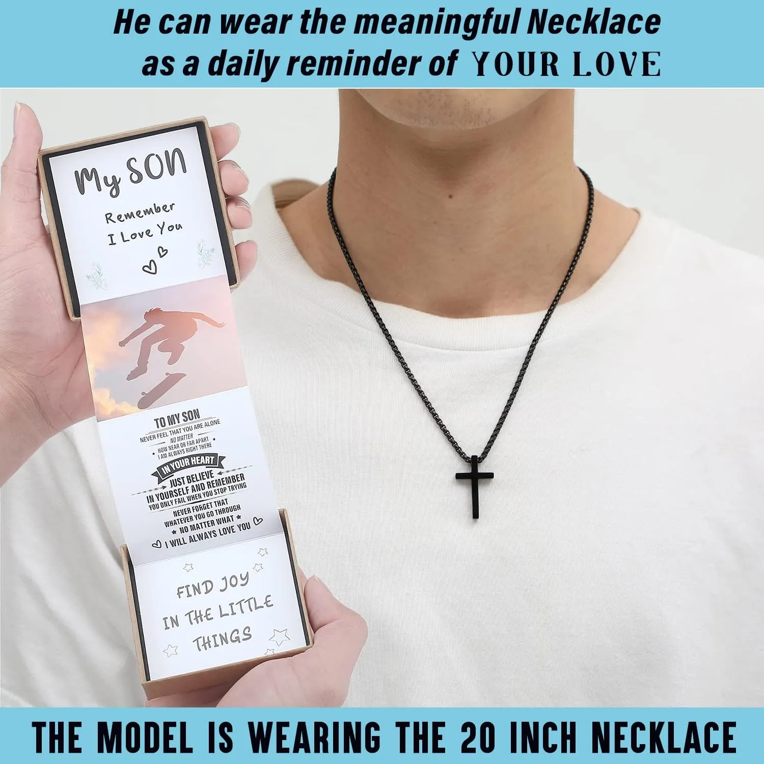 Unique Cross Necklace Gifts with Pull Out Gift Box for Son/Grandson/Dad/Love on Graduation/Father's Day/Birthday-Black/Silver(Various Sizes)