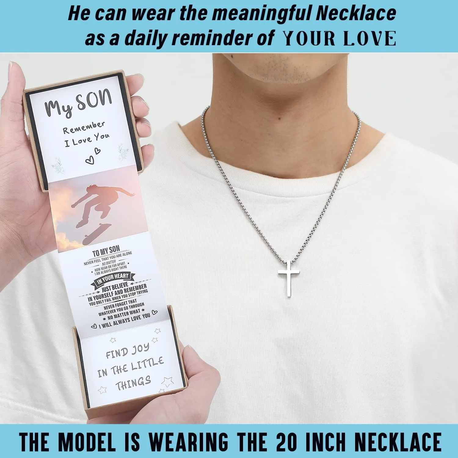 Unique Cross Necklace Gifts with Pull Out Gift Box for Son/Grandson/Dad/Love on Graduation/Father's Day/Birthday-Black/Silver(Various Sizes)