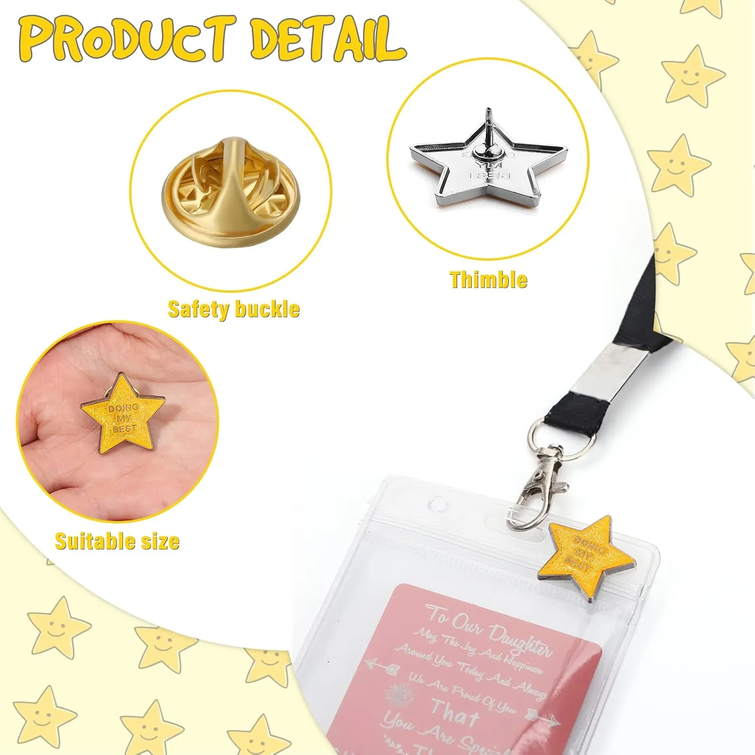 Unittype 48 Pcs Golden Star Pins Employee Appreciation Gifts Bulk Doing My Best Lapel Enamel Pin Glittery Star Buttons Pins Gifts for Women Graduation Students Volunteers nurse