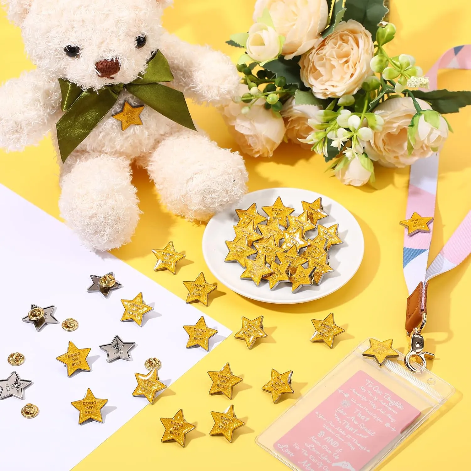 Unittype 48 Pcs Golden Star Pins Employee Appreciation Gifts Bulk Doing My Best Lapel Enamel Pin Glittery Star Buttons Pins Gifts for Women Graduation Students Volunteers nurse