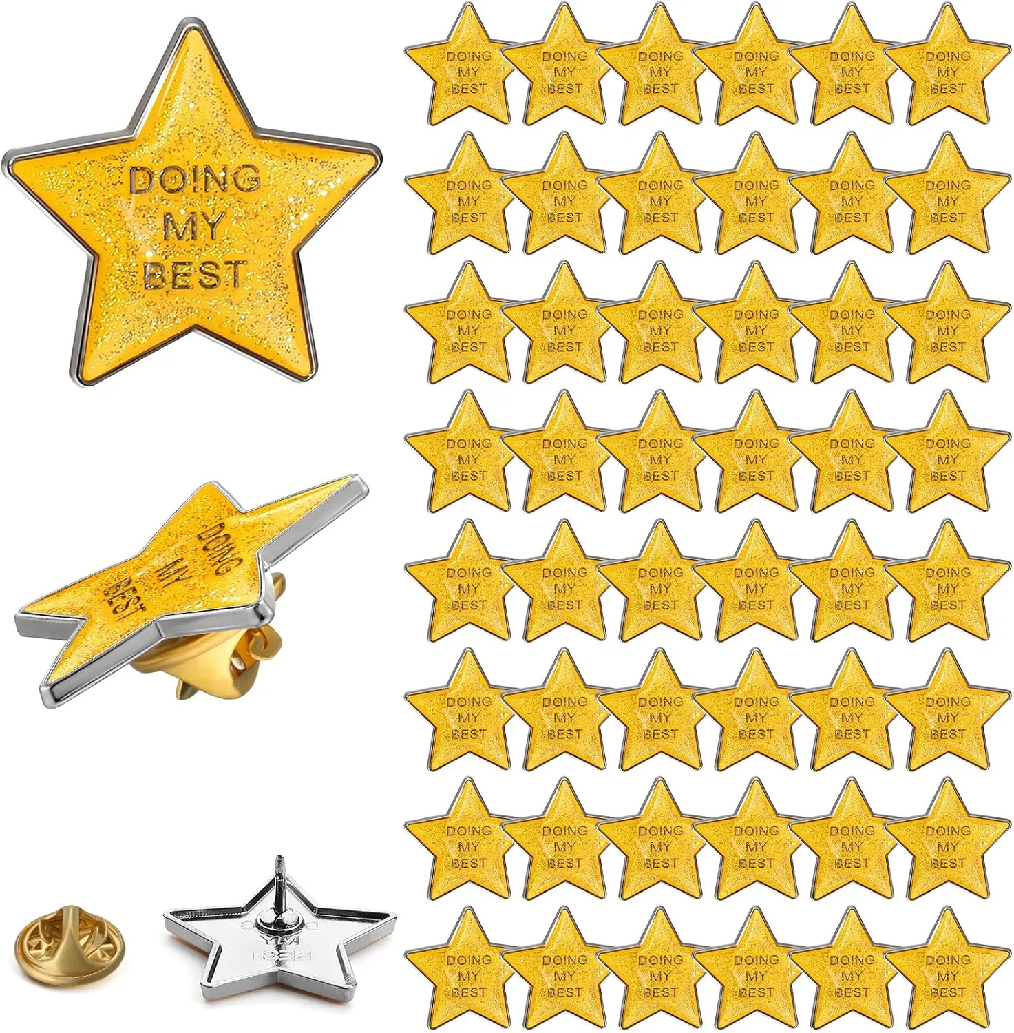 Unittype 48 Pcs Golden Star Pins Employee Appreciation Gifts Bulk Doing My Best Lapel Enamel Pin Glittery Star Buttons Pins Gifts for Women Graduation Students Volunteers nurse