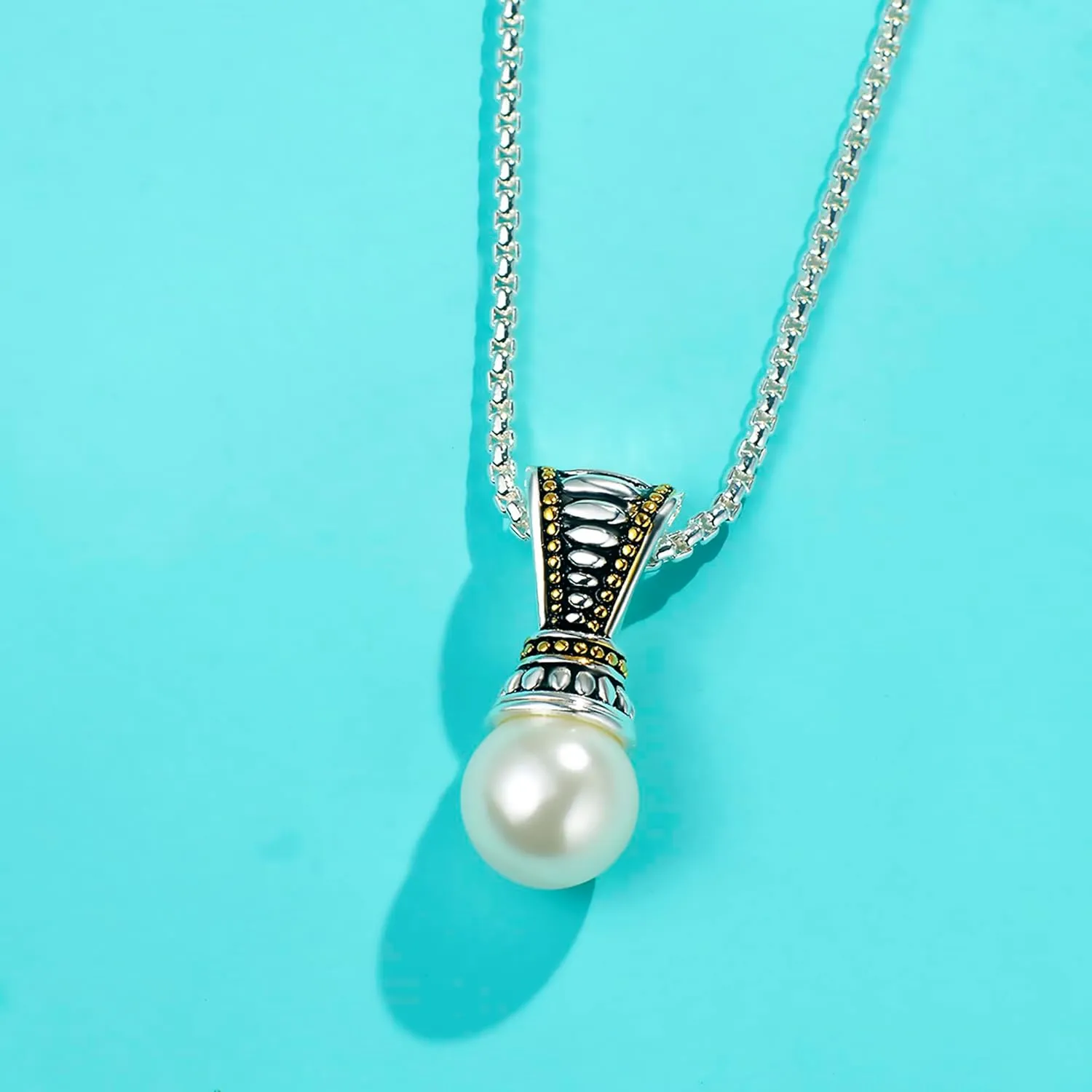 UNY JEWEL Caviar Gold Dots 14mm Imitation Pearl Designer Inspired 2.5mm Box Chain 45CM 5CM Women Enhancer Pendant Necklace