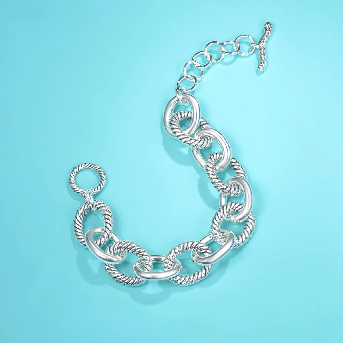 UNY JEWEL Twisted Cable Wire Link Chain Bracelet Two Tone Designer Brand Inspired Women Jewelry Valentine (2 Tone)