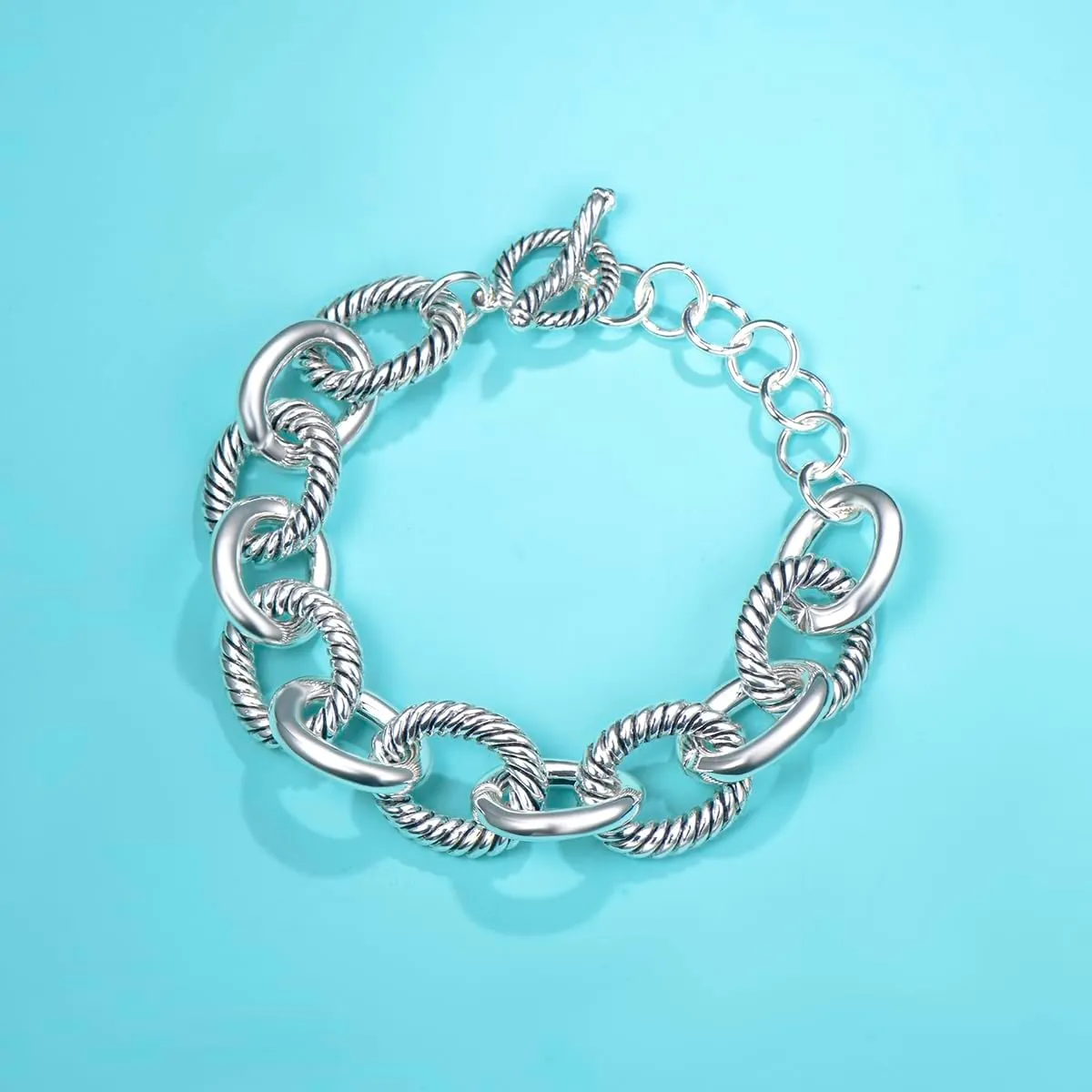 UNY JEWEL Twisted Cable Wire Link Chain Bracelet Two Tone Designer Brand Inspired Women Jewelry Valentine (2 Tone)