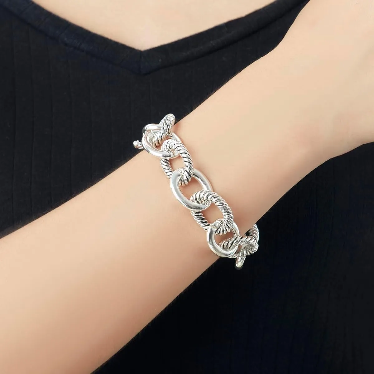 UNY JEWEL Twisted Cable Wire Link Chain Bracelet Two Tone Designer Brand Inspired Women Jewelry Valentine (2 Tone)
