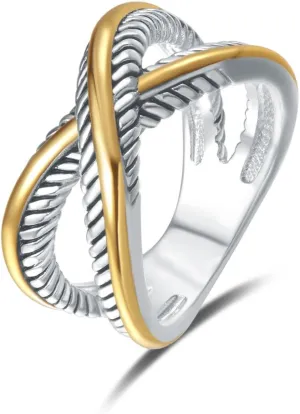 UNY Ring Vintage Designer Fashion Brand Women Valentine Gift Two Tone Plating Twisted Cable Wire Rings