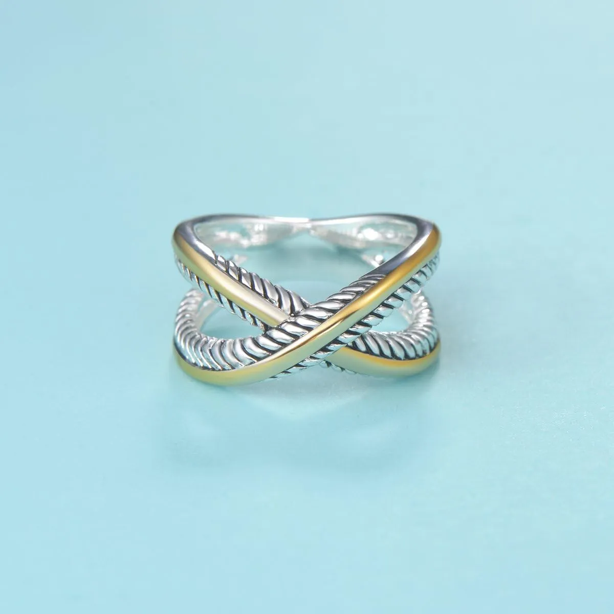 UNY Ring Vintage Designer Fashion Brand Women Valentine Gift Two Tone Plating Twisted Cable Wire Rings