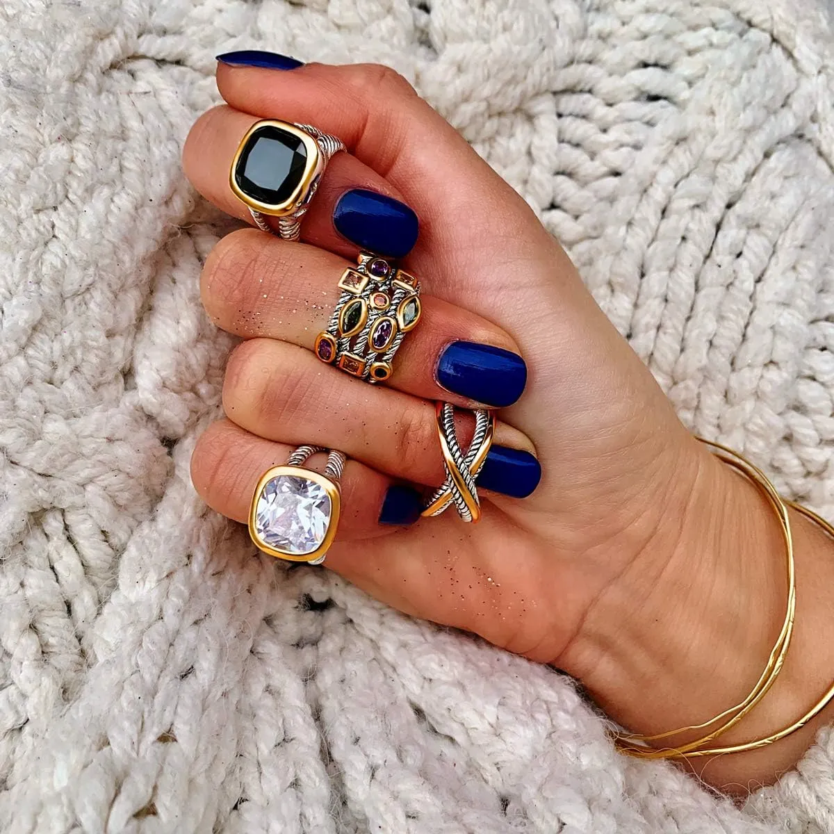 UNY Ring Vintage Designer Fashion Brand Women Valentine Gift Two Tone Plating Twisted Cable Wire Rings
