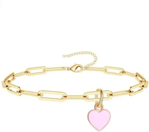 XAM Love Metal Bracelet Anklet Simple Metal Chain Stainless Steel Bracelet Anklet Heart Jewelry for Women Valentine's Day Birthday Gifts Jewelry Gifts Mother's Day Gifts
