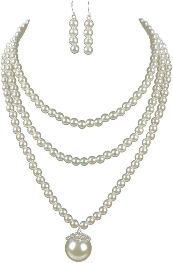 YAZILIND Fashion Multi Layers Choker Imitation Pearl Necklace Earring for Wedding Bridal Jewelry