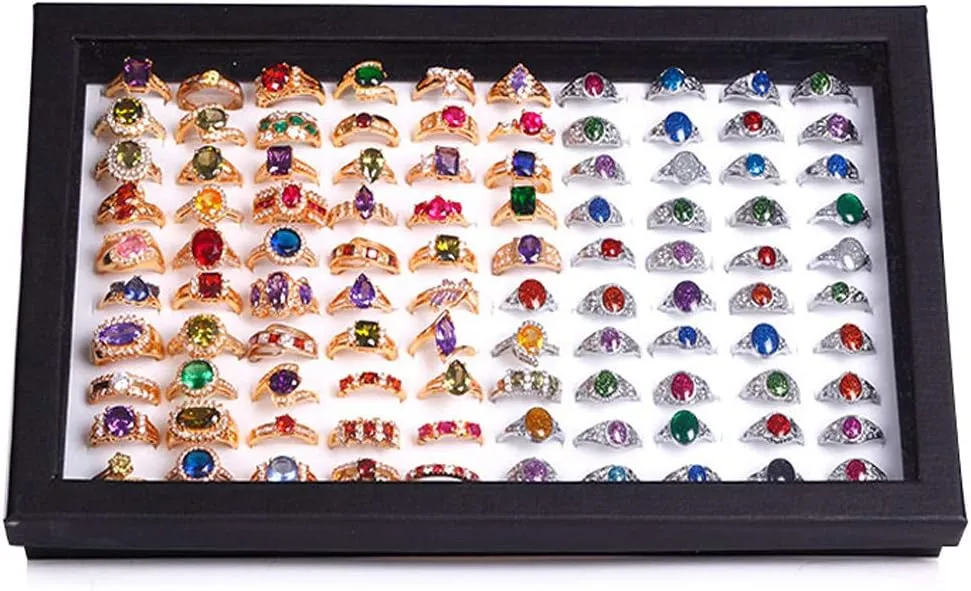 ZLY Jewelry Rings Display Tray Velvet 100 Slot Case Box Jewelry Storage Box